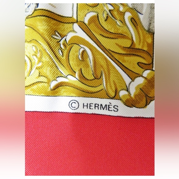Hermes Red and Gold Equestrian Scarf - Picture 8 of 11